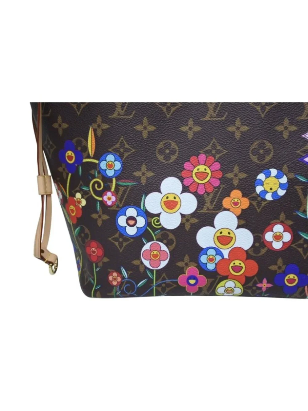 Louis Vuitton Monogram LV TM Neverfull MM Tote Bag Takashi Murakami Brown Gold